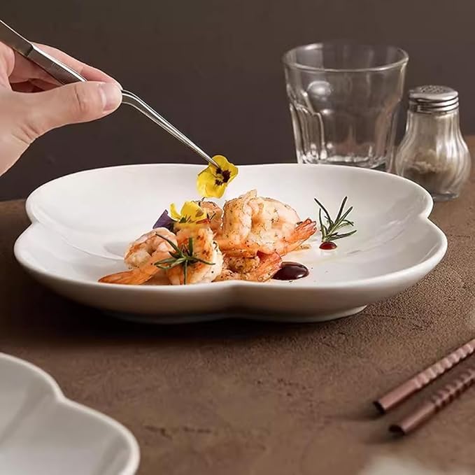 SONGCHAO Party Supplies White Porcelain Flower-shaped Dinner Plate Home Salad Plate Fruit Plate Restaurant Hotel Creative Appetizer Plate Party Plates