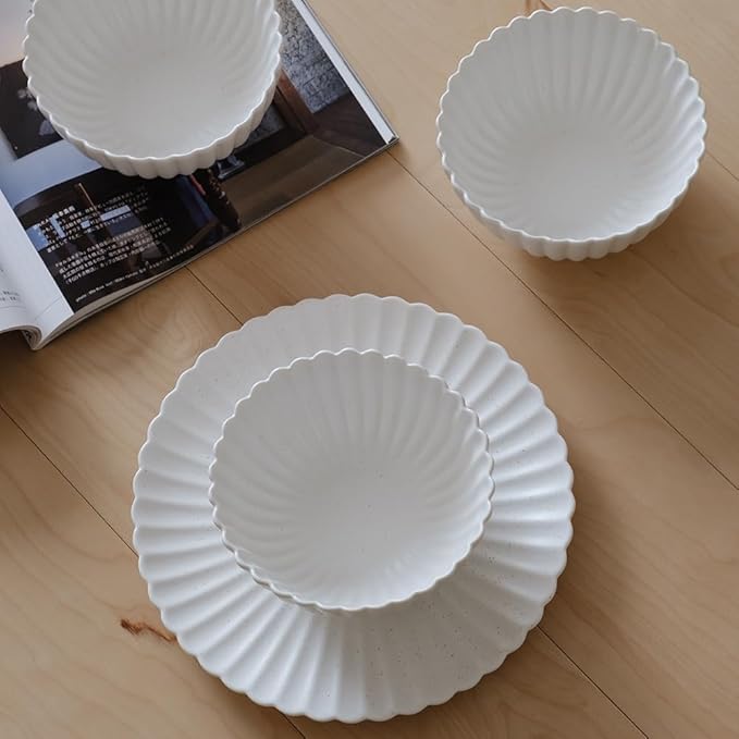 WENSHUO Daisy Plates Set of 6 (Nacre White, 6.7 Inch)