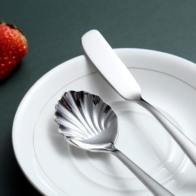 10-Piece Serving Flatware Silverware Set,Stainless Steel Serving Utensil Set,Include Slotted Serving Spoon, Serving Spoon, Butter Knife, Sugar Spoon, Serving Fork(Silver)