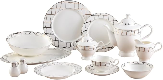 GPLUXGOLD-57, 57-PCs Fine Porcelain Dinnerware Set, Novelty Abstract Designed Tableware Set, Dining Table Setting for 8, Set of 57