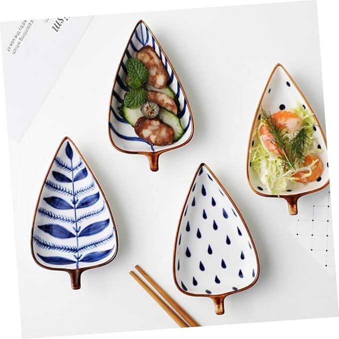 Leaf Shaped Ceramic Appetizer Plates Versatile Food Sauce Dish for Condiments Fruits and Snacks for Home Parties Camping and Outdoor Bbq Random Pattern