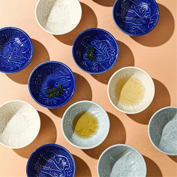 Appetizer Plates Ceramic Plate Retro Barbecue Dipping Dish Sushi Soy Sauce Dishes Home Desktop Snack Plate for Condiment(Blue)