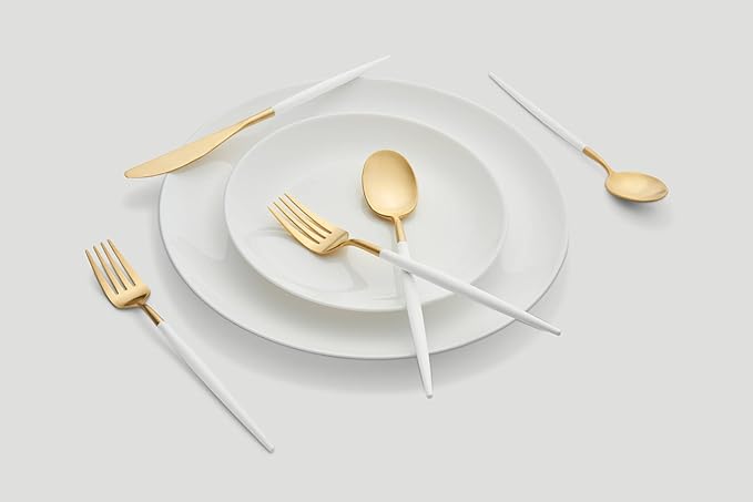 Cambridge 306320Ckg12Ds Mazzy Gold With White-Handle 20-Piece Flatware Set