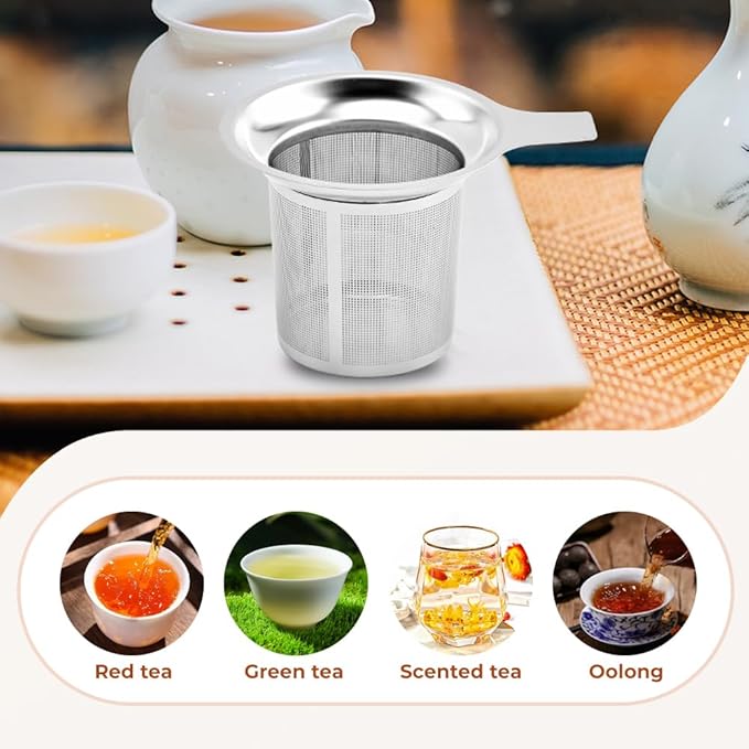 Stainless Steel Tea Infuser Strainers, 2025 New Tea Strainers & Filters for Loose Tea with Heat Proof Handles, Extra Fine Mesh Strainer Cups to Steep Loose Leaf Tea and Coffee (2PCS)