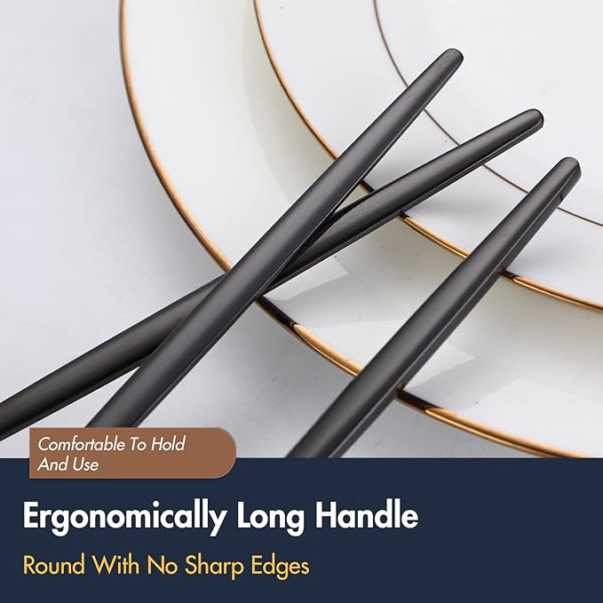 24-Piece Black Silverware Set Black Flatware Set for 6, Stainless Steel Cubiertos Cutlery Set, Forks and Spoons Apartment Utensils Set, Mirror Polished Eating Tableware Set, Dishwasher Safe