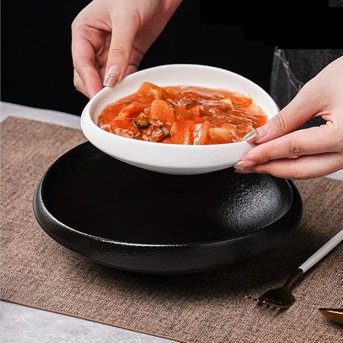 ENGENDER Dish Plate Simple Ceramic Plate Salad Plate Irregular Deep Plate Home Cold Dish Plate Western Food Platter Creative Dinner Plates(A,Large)