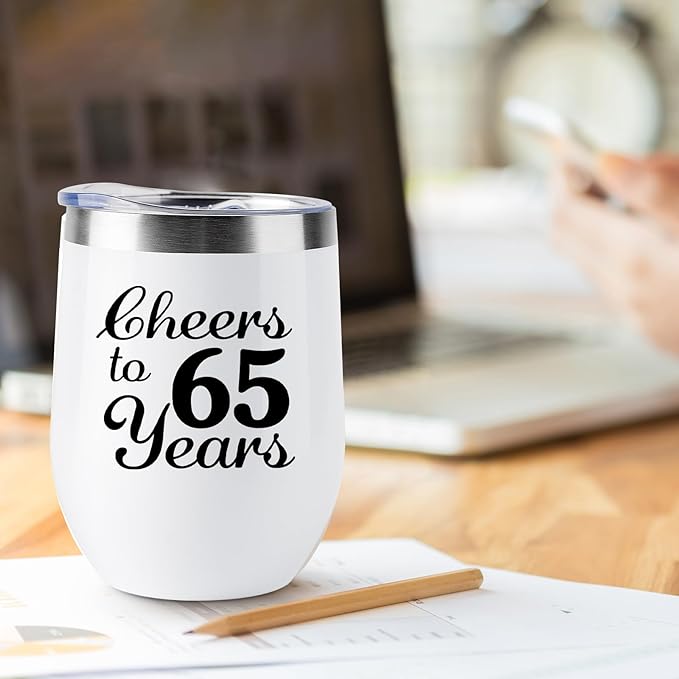65th Anniversary Wedding Gifts for Couple 65 Years Marriage Gifts for Wife Husband Parents Grandparents 2 Pack Wine Tumbler 12 OZ