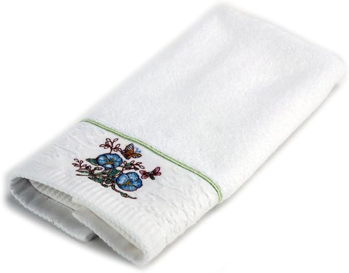Lenox Embroidered Fingertip Towel, Blue Flower, Butterfly Meadow