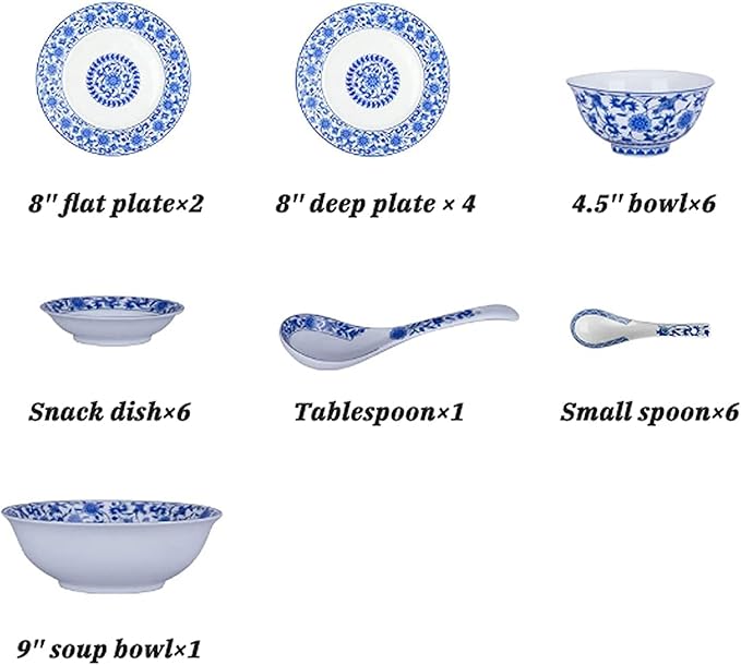 Dinnerware Set Dinner Party Tableware Service Set Ceramics Dinner Sets, 26 Pieces Blue and White Porcelain Dinnerware Set | Gift Box Steak Plate Cereal Bowl and Soup Bowl, FPYY2024040817