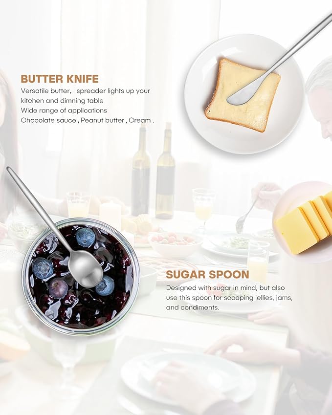 Stapava 5-Piece Matte Serving Utensils, Stainless Steel Flatware Serving Set with Large Spoons, Forks, Sugar Spoon & Butter Knife for Buffet Catering Banquet Party, Dishwasher Safe