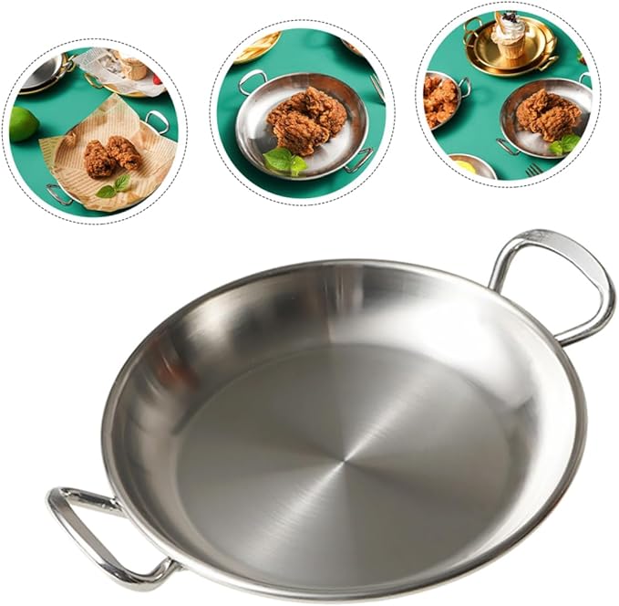 Stainless Steel Serving Plate Double Handles for Seafood and Snacks Kitchen Food Holder for Home Restaurant and Bar
