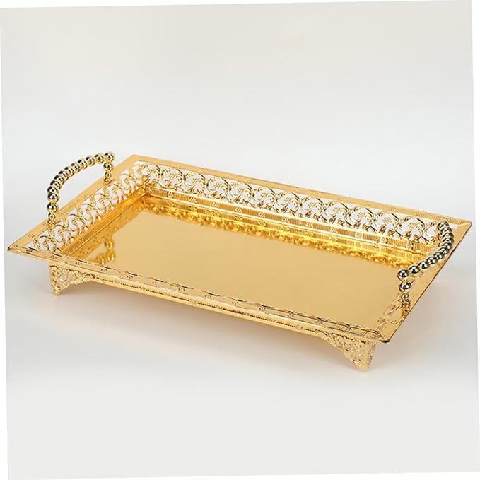 Ciieeo Sturdy Zinc Alloy Metal Fruit Bowl Large Serving Tray Handles Multi-use Snack Tray for Table