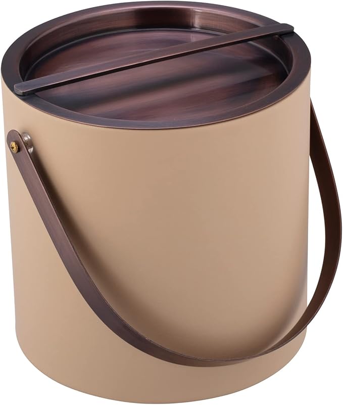 Kraftware BARCELONA 3qt Ice Bucket with Oil Rubbed Bronze Arch Handle & Bridge Cover: Beige