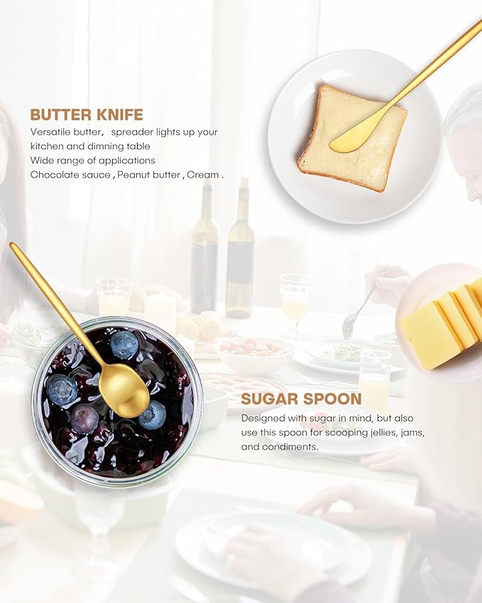Stapava 5-Piece Matte Gold Serving Utensils Set, Stainless Steel Large Hostess Serving Set for Buffet Party Kitchen Restaurant, Satin Finish, Dishwasher Safe
