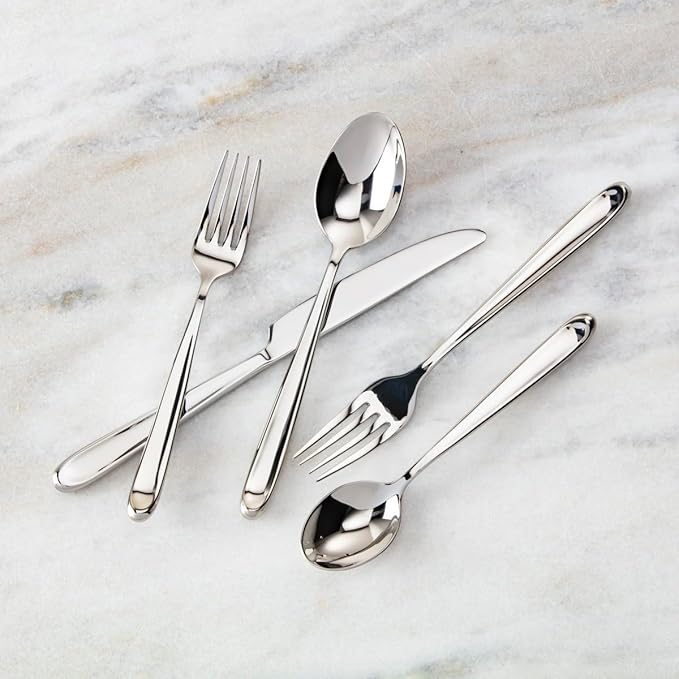 Fortessa Scoop 18/10 Stainless Steel, 20 Piece Flatware Set (Service for 4), Silver