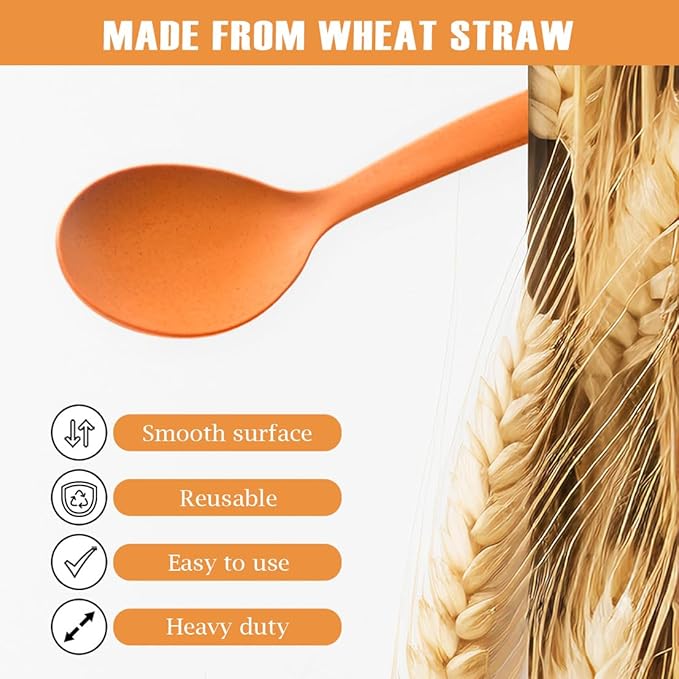 Reusable Plastic Serving Utensils Set of 24, 10" Wheat Straw Large Serving Set - Slotted Spoons/Tongs, for Party Buffet Catering (Orange/Blue/Yellow/Green, Not for Cooking)