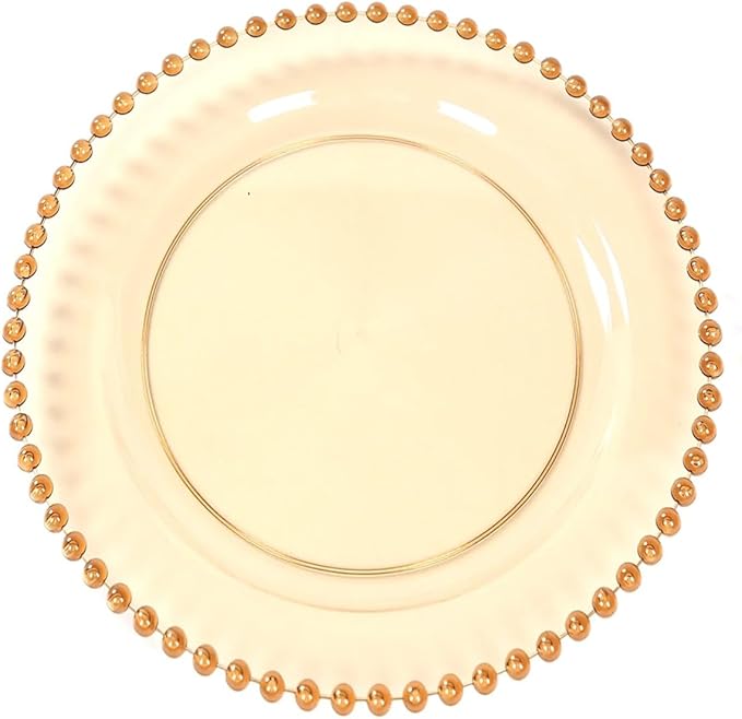 8" Salad Plates - Set of 10 - Plastic Amber Round Disposable Dessert Appetizer Plate with Beaded Rim, Ideal for Dinner Party Wedding Bulk Events