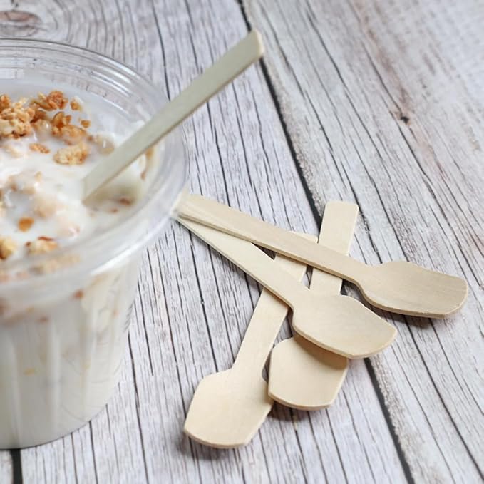 Disposable Wooden Dessert Spoon/Tea spoon (100 pcs) - Eco Friendly Dessert Spoon, Perfect for Picnic, Camping, Travel, Small Lunch Box, and Office Use