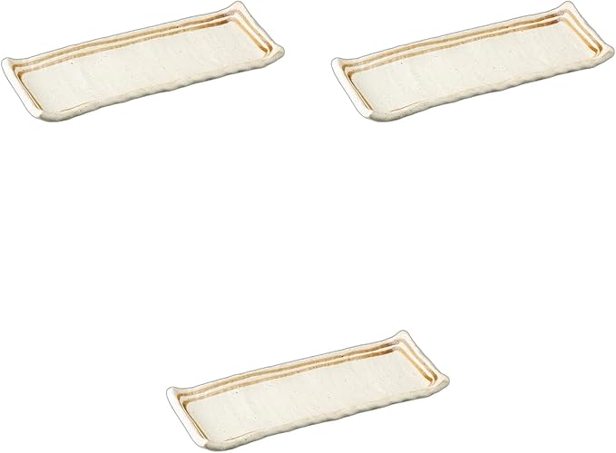 Setomonohonpo 3-Piece Set, Cream Powder Lined, 9.4 x 3.7 x 0.8 inches (24 x 9.5 x 2 cm), Appetizer Plate, Porcelain