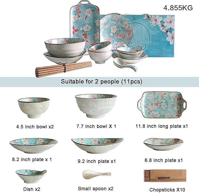 Porcelain Dinnerware Sets Plates and Bowls Sets 11 Pcs Dinnerware Sets, Porcelain Tableware Set with Plates Dishes and Bowls, Ceramic Dinner Set, Microwave and Dishwasher Safe