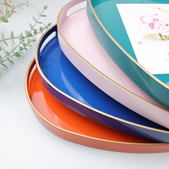 Orange Oval Decorative Tray with Handles, Versatile Serving Tray for Coffee Table, Ottoman, Ideal for Serving, Displaying, Organizing