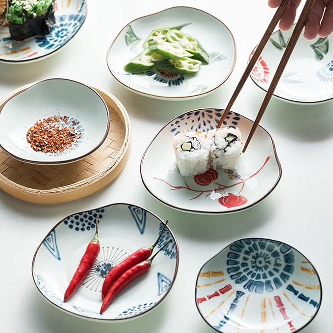 Appetizer Bowls Japanese Style Pure Hand-painted Sauce Dish 3 Oz Ceramic Soy Sauce Dessert Plates Snack Sushi Dishes Appetizer Side Dishes Serving Seasoning Dish Salad Bowls (Color : D)
