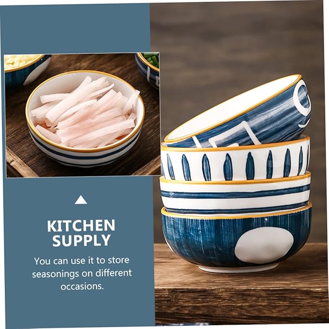 Mikinona 4pcs Japanese Style Sauce Dish Ceramic Plates Appetizer Dishes Seasoning Sauce Trays Kitchen Supply