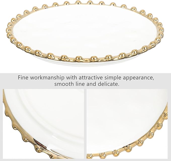 FUOYLOO Round White Ceramic Plate Gold Rim, Nordic Style Dish for Salads, Sandwiches, and Catering