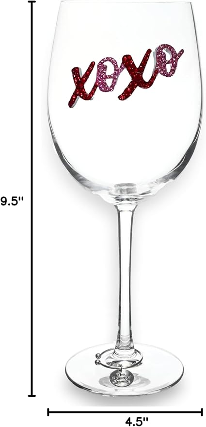 THE QUEENS' JEWELS XOXO Jeweled Stemmed Wine Glass, 21 oz. - Unique Gift for Women, Birthday, Cute, Fun, Not Painted, Decorated, Bling, Bedazzled, Rhinestone