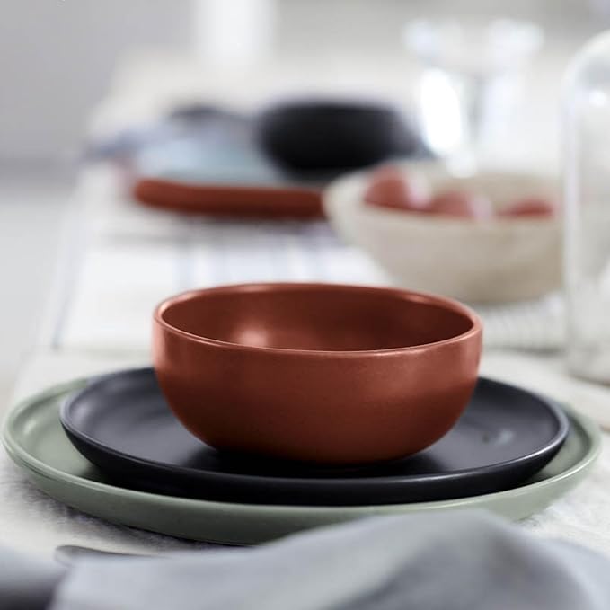 Casafina Ceramic Stoneware 12-Piece Place Setting Service for 4, Pacifica Collection, Cayenne | Microwave & Dishwasher Safe Dinnerware Set | Food Safe Glazing | Restaurant Quality Tableware