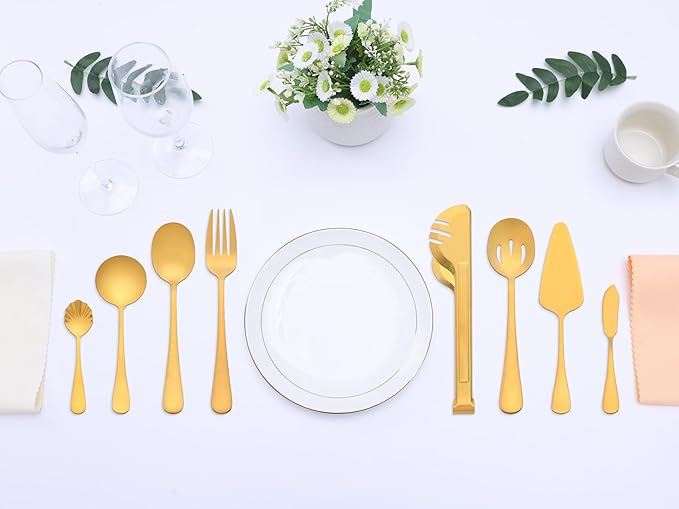 12 Pieces Silverware Set, Stainless Steel Flatware Cutlery Set, Serving Utensils Set for Home Kitchen Restaurant Hotel 12 PCS Gold