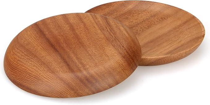 2 Pcs Small Wooden Dessert Plates for Eating Acacia Wood Snack Appetizer Plate 6 inch Mini Cute Salad Dinner Plates Reusable Round Non Toxic Platos Saucer Plate for Food Flat Picnic Serving Dishes