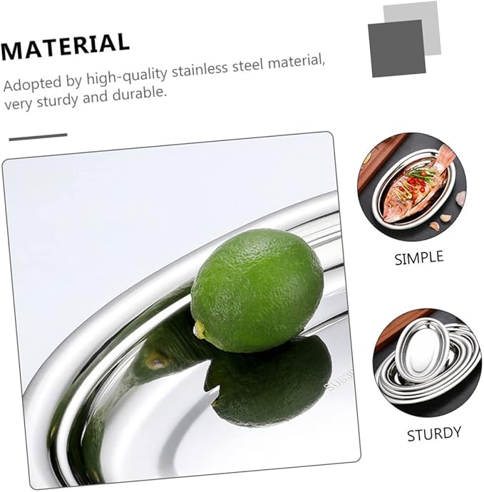 2Pcs Stainless Steel Oval Plates for Steaming Fish and Snacks Home Snack Dish Easy to Clean Restaurant Pastry Plate Silver Serving Tray