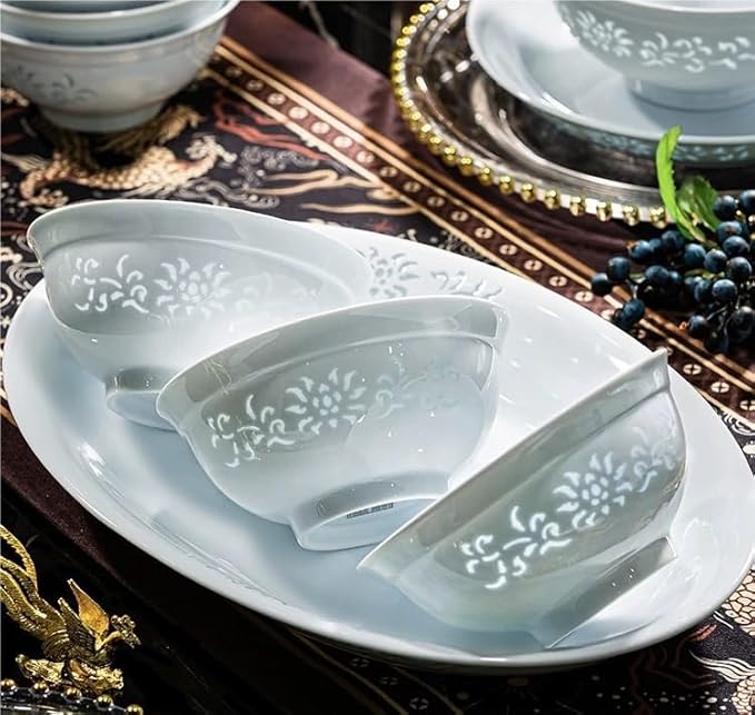 58Pcs Celadon Dinnerware Sets Translucent Porcelain Tableware Set High-Temperature White Bowls Plates Home Use Luxury Gift Ceramic Dinnerware Sets,