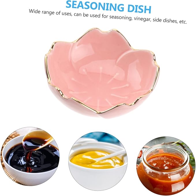 Generic 2pcs Ceramic Dipping Plates Chip Salsa Bowl Cherry Ceramic Dish Mini Decor Mini Dipping Bowls Dipping Sauce Dishes 3.5 Inch Flat Food Tray Porcelain Dip Dish Miniature Pink Petal, 7X7X2.8cm