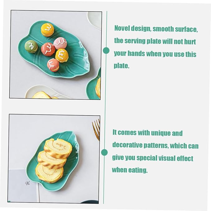 LIFKOME Ceramic Leaf-shaped Appetizer Plate for Desserts Fruits and Snacks Elegant Food Serving Dish for Parties Home Use and Catering Blue