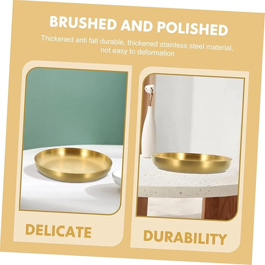 Cabilock Dinner Plates Stainless Steel Snack Plate Storage Container Gold Platter for Family Gatherings