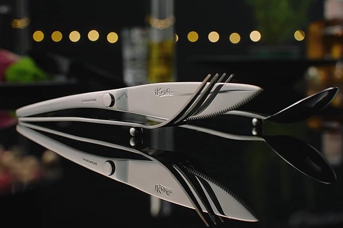iFork Stainless Steel Flatware Serving Set Rises Off Tables and Surfaces. Elegant Handmade Tableware/Silverware, Perfect for Home Kitchens and Restaurants | 3 Pieces iFork iSpoon iKnife Utensils