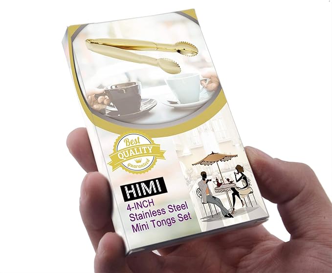 Gold Plated Mini Serving Tongs 4-Inch Sugar Cube Tongs Stainless Steel Mini Ice Tongs, Set of 4
