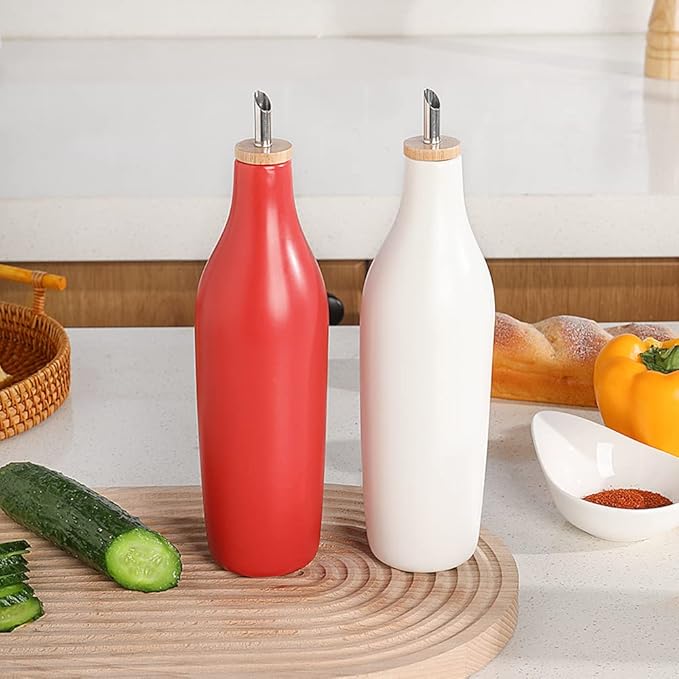 Sweejar Glossy Ceramic Olive Oil Dispenser Bottle with Spout, 17 Oz Oil Dispenser for Kitchen, Opaque Oil Cruet for EVOO, Vinegar, Avocado Oil Container for Cooking, Pack of 1 (Glossy Fog Blue)