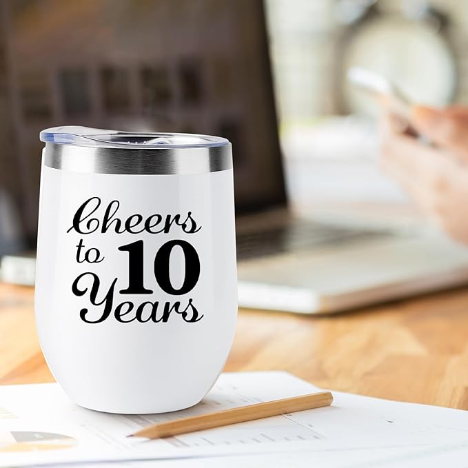 10th Anniversary Wedding Gifts for Couple Wife Husband Gifts for Tin Wedding Ten Years Anniversary Decorations 10 Years Marriage Gifts for Couple 2 Pack Wine Tumbler 12 OZ