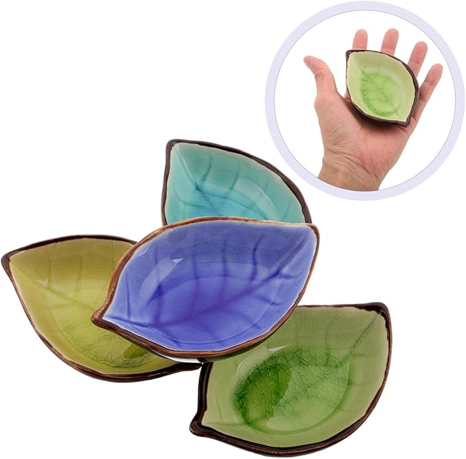 4pcs Elegant Crackle Glaze Ceramic Plate Snack Serving Bowl Seasoning Dish for Party Small Appetizer Plates