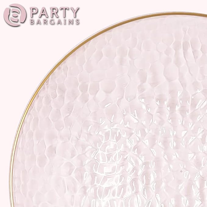 PARTY BARGAINS 13-Inch Charger Plates - 4 Pack, Hammered Pink Gold Rim, Heavy-Duty Disposable Chargers for Elegant Dining - Ideal for Weddings and Formal Events