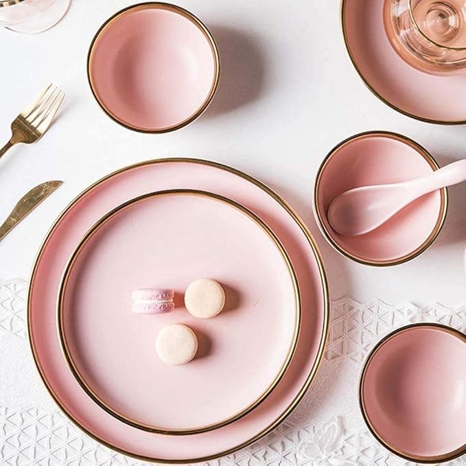 Dinner Plates,Dishes/Plate/Bowl Set,20 Pieces Pink Phnom Penh Matte Porcelain Tableware Ceramic Dinner Set Housewarming Gifts