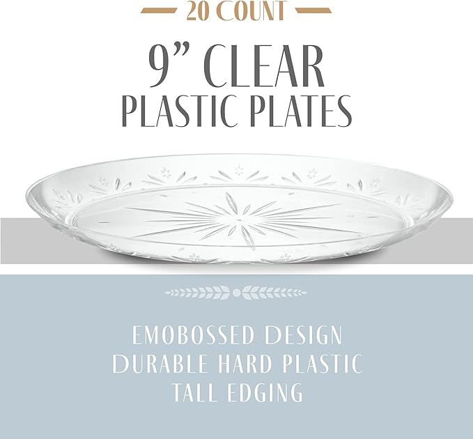 PLASTICPRO Premium Heavy Weight Crystal Clear Disposable Hard Plastic Plate (240, 9'' Inch Plates)