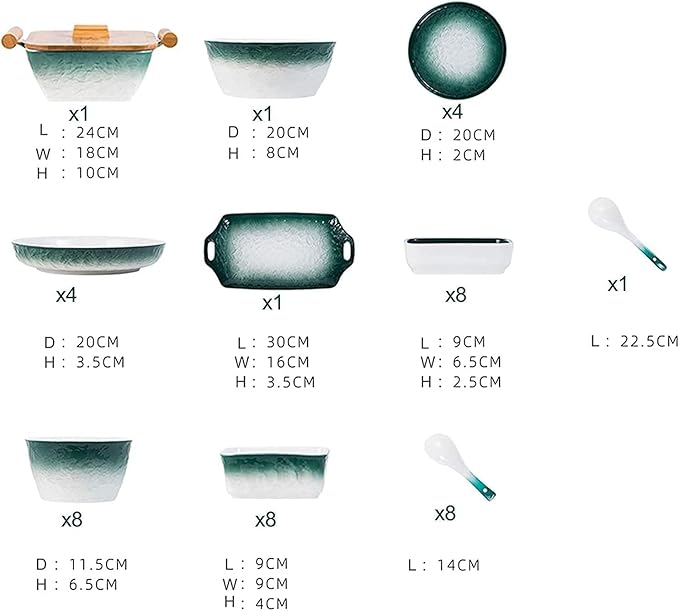 Dinnerware Set Dinner Party Tableware Service Set 51pcs of Nordic Bone China Dinner Bowl Set Porcelain Bowl and Plate White Green Stone Texture High-end Ceramic Bowl and Saucer