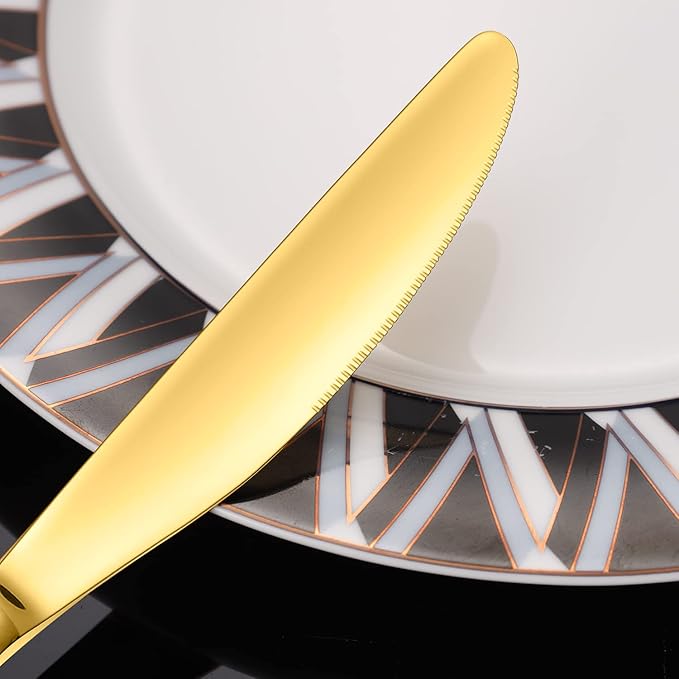 Hammered Silverware Set, 30 Pieces Flatware Set Service for 6, Mirror Polished Cutlery Utensil Set Include Fork Knife Spoon Set Dishwasher Safe, Premium Stainless Steel (Gold-30)