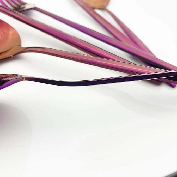 JASHII 24 Piece Titanium Purple Plated Stainless Steel Flatware Set, 24 Pieces Purple Silverware Set, Purple Cutlery Set, Service for 6 (Shiny Purple)