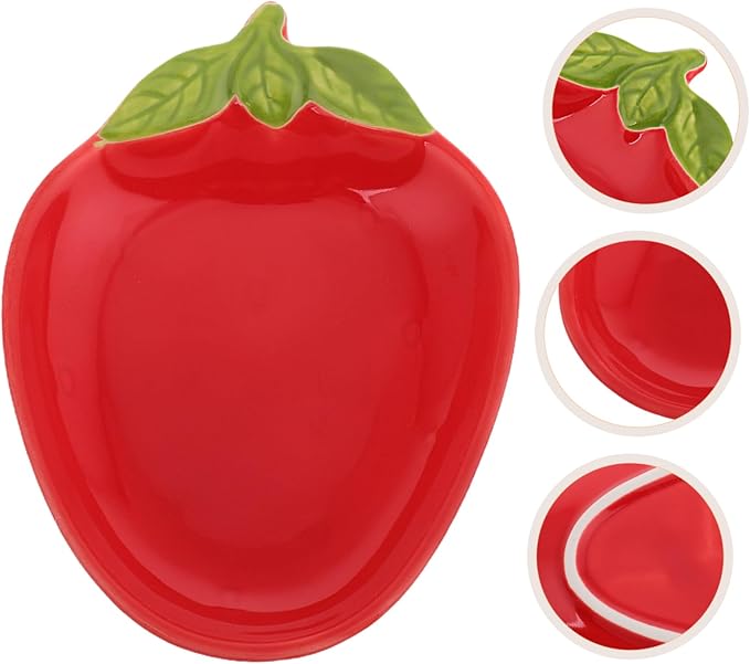 2pcs Strawberry Shaped Ceramic Serving Plates Creative Appetizer Dishes for Snacks and Sauces Decorative Food Containers for Home Kitchen