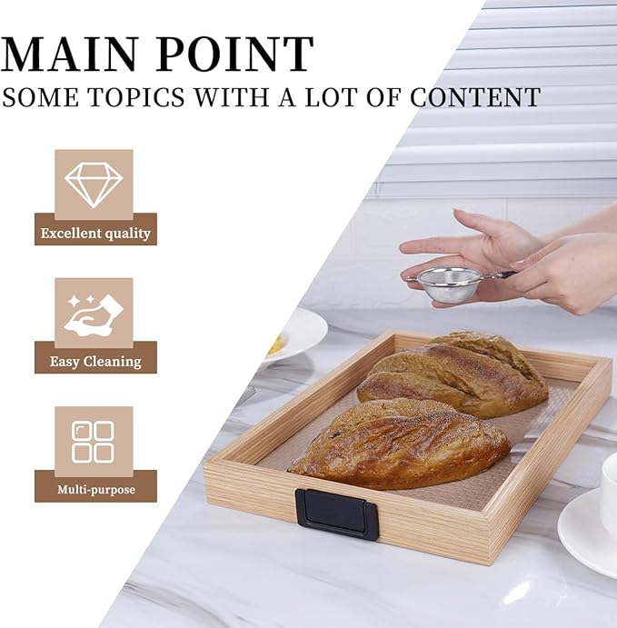 Leather Surface Wood Service Tray with Metal Handle, 16.3x13in Food Drinks Tray for Coffee Table, Breakfast, Dinner & Bar,Kitchen,Party (Leather Surface/Large)
